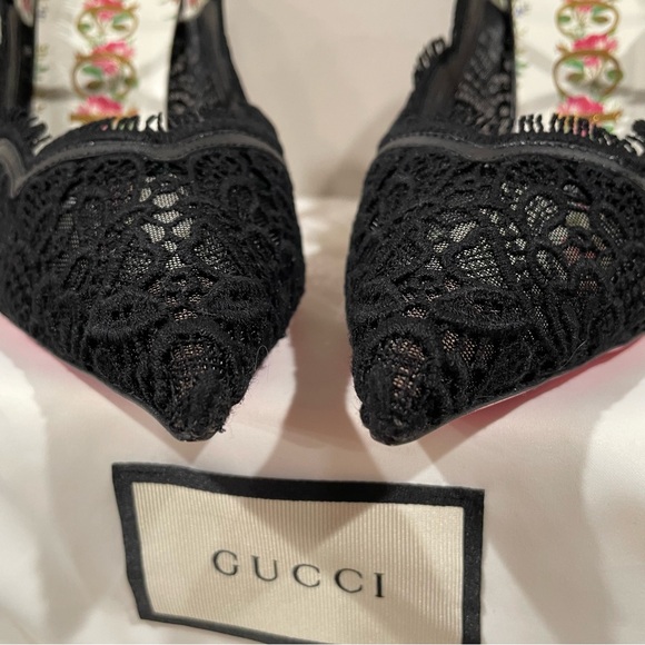 Gucci Black Mary Jane Virginia Lace Pump Sz 38.5 NEW - Picture 3 of 16